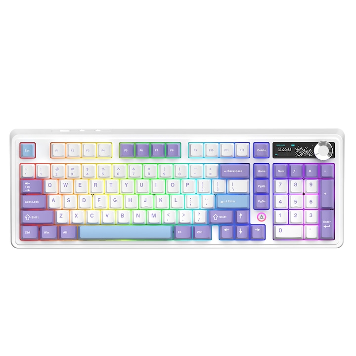 Tastatura mecanica, 100%, combinate/2.4/Bluetooth, Ajazz, AK980, Gift switch v2, alb, RGB, Type-c, Windows Vista/XP/7/8/10/11, Mac, Andorid, 458*197*63mm, Capacitatea bateriei 8000 mAh, greutate 1184 g