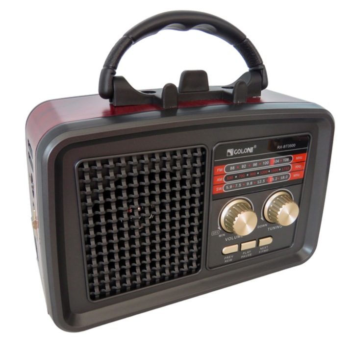 Radio portabil RAC, FM/AM/SW, Bluetooth, incarcare solara, Negru