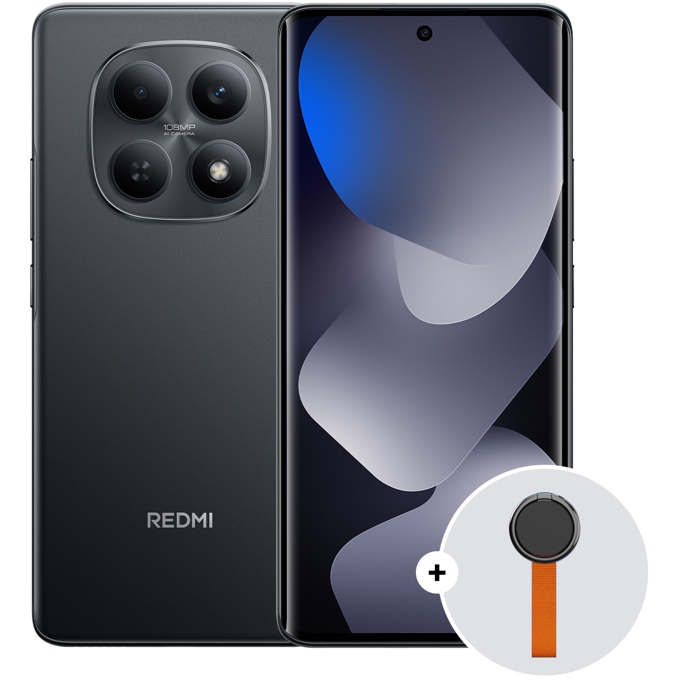 Telefon Mobil Xiaomi REDMI Note 15, 6GB RAM, 128GB, Black + Woven Strap Ring Stand