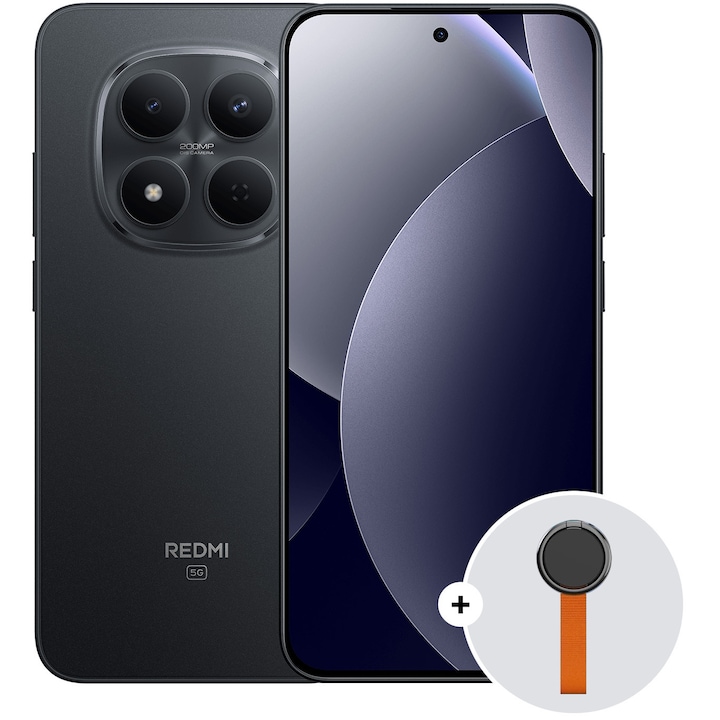Telefon Mobil Xiaomi REDMI Note 15 Pro, 8GB RAM, 512GB, 5G, Black + Woven Strap Ring Stand