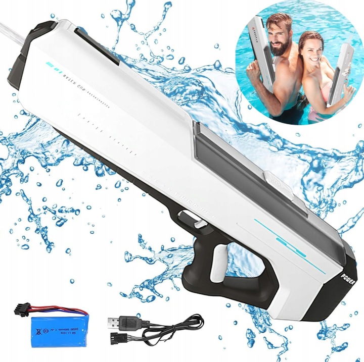 Pistol cu apa electric, Bedee, 12m raza, Functionare electrica continua, absorbtie automata a apei in 10 secunde, 650ml capacitate, 500mAh, jucarie pentru copii si adulti, Alb