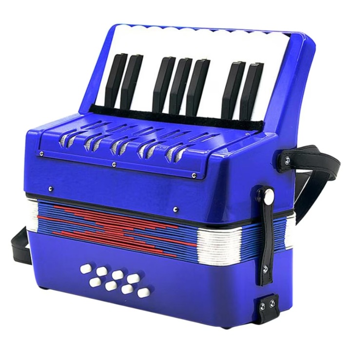 Acordeon copii, Rovitech, 17 clape, 8 bass, albastru, 21x21x1cm