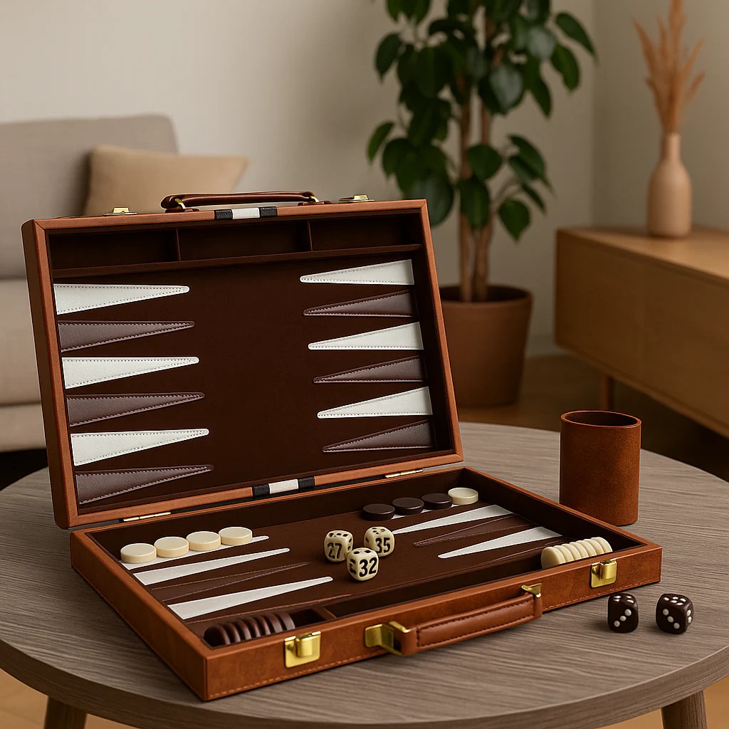 Set Table Backgammon Vivendo®, Din Piele, Design Clasic, 40 cm - eMAG.ro
