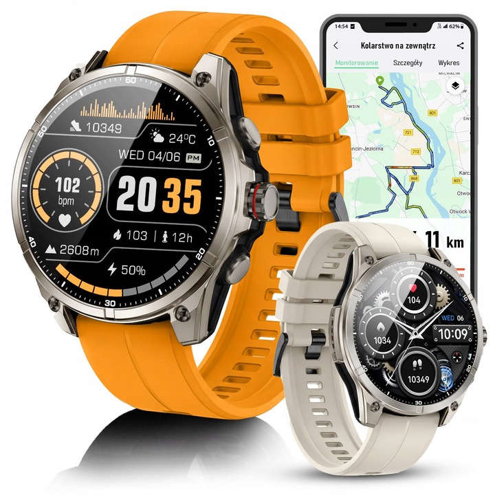 Smartwatch JG Smart Apex GPS, 1.43" AMOLED, GPS, 5ATM, cu 2 bratari - portocalie si bej