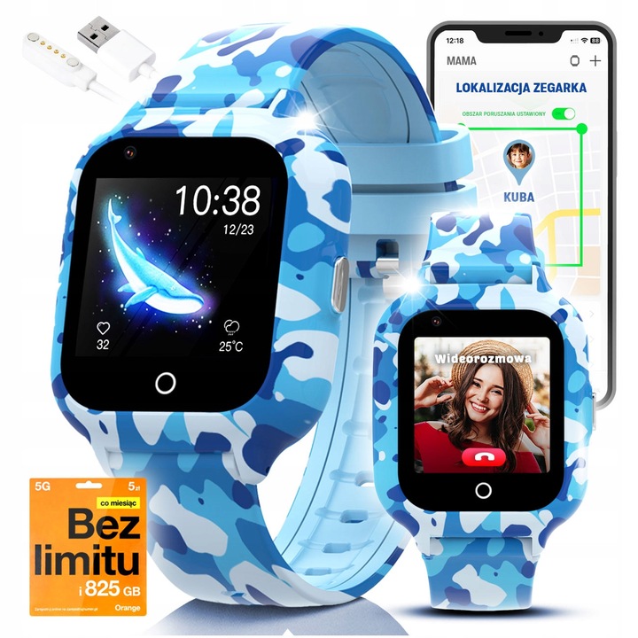 Ceas inteligent pentru copii JG Smart, 4G LTE, GPS, camera, multicolor, set premium