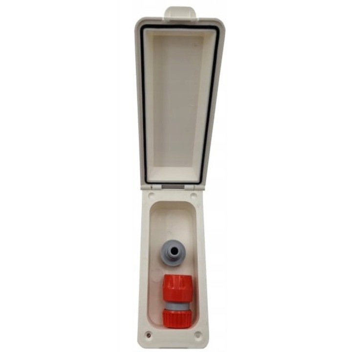 Külső vízcSatlakozó, aljzattal és gyorscsatlakozóval, fehér, 8.5x19.5x16.5cm