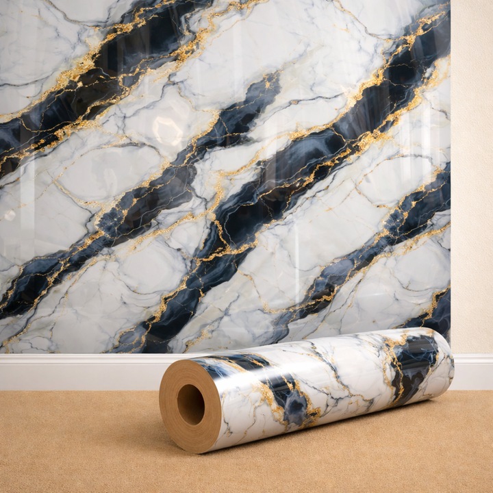 Ролка самозалепващи тапети Macvi® с мраморен вид 1,2 x 3 м, покритие 3,6 кв.м, модерен водоустойчив стенен декор, лесен за монтаж, за интериор