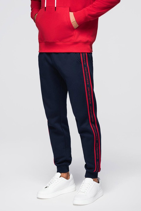 OMBRE, Pantaloni cu snur de ajustare in talie, Rosu vermillion/Bleumarin