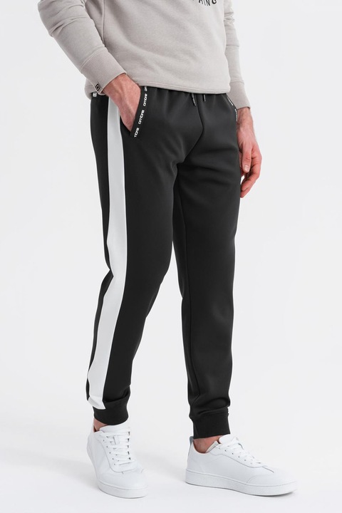 OMBRE, Szabadidőnadrág kontrasztos oldalcsíkokkal, Fehér/Fekete