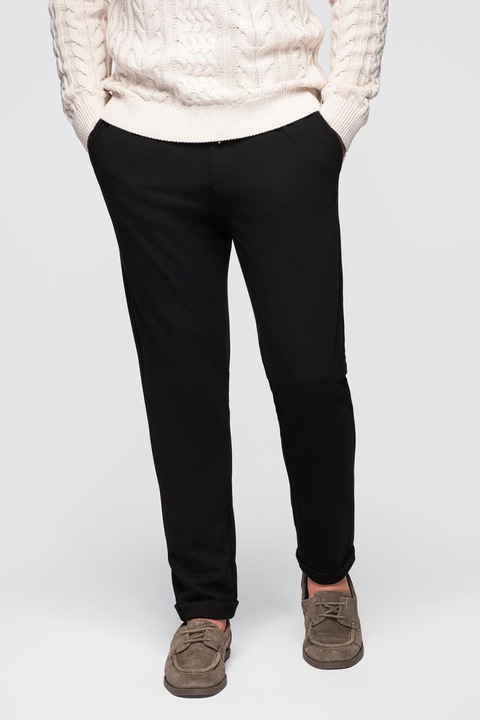 OMBRE, Pantaloni regular fit cu model uni, Negru