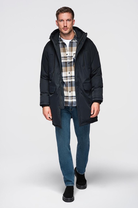 OMBRE, Geaca lunga cu talie ajustabila, Negru, M