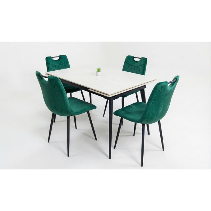 Set Masa Extensibila DTM0101CS Bej cu 4 Scaune KJC0358 Verde, design modern, utilizare zilnică, 60x120cm (extensibil)