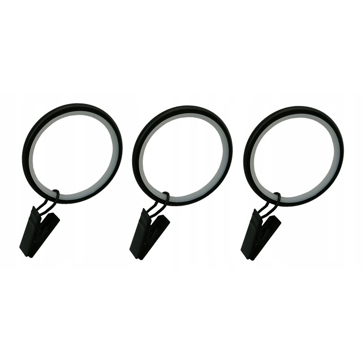 10 db fekete fém görgő szett 25 mm-es karnisokhoz, csipeszekkel, csendes működés, méretek 35x45mm