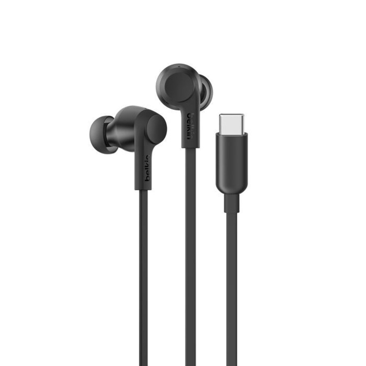 Casti cu fir Belkin, USB-C, microfon, negru