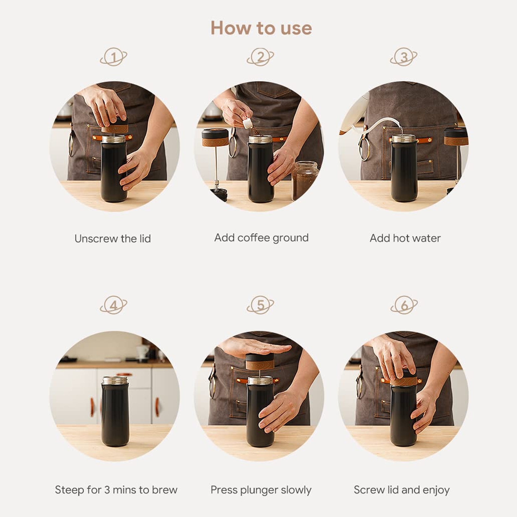 Presa Franceza pentru Cafea Wacorresi®, Portabila, Pourover si Espresso, Mini Aparat De Cafea Cu Functie Termo