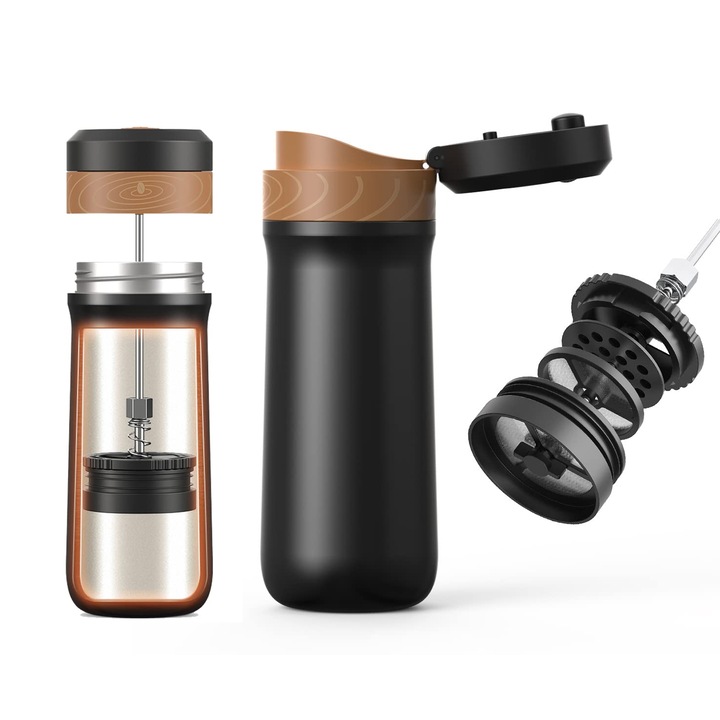 Presa Franceza pentru Cafea Wacorresi®, Portabila, Pourover si Espresso, Mini Aparat De Cafea Cu Functie Termo