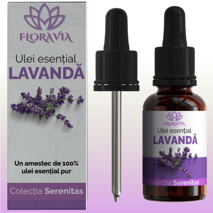 Ulei Esential Floravia, Lavanda, 10ml, 100% Pur si Natural, Relaxare, Somn Linistit, Aromaterapie
