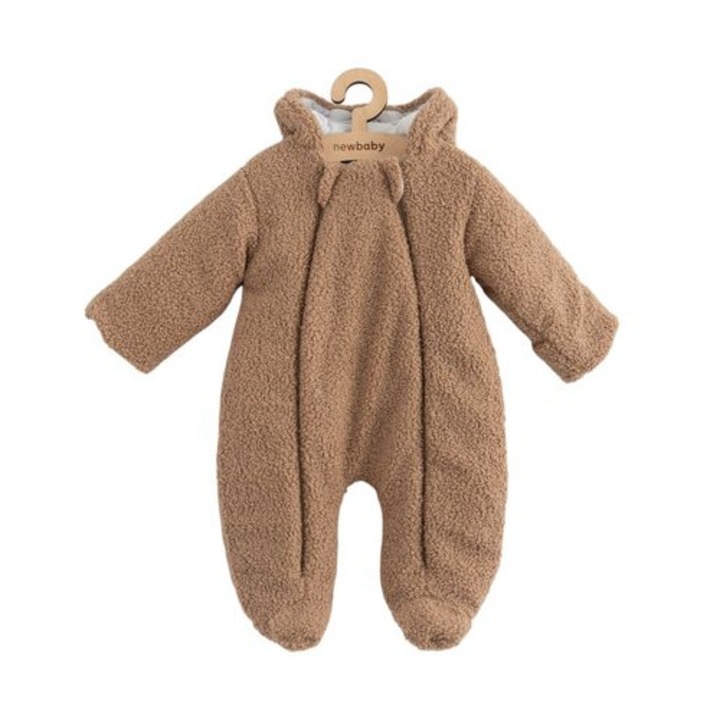 Зимен гащеризон, New Baby, За бебета, С качулка и ушички, С памучна подплата, Teddy, Кафяв