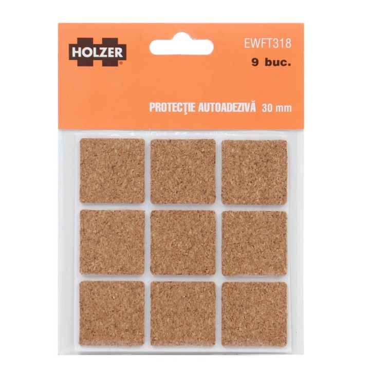 Protectie autoadeziva pentru pardoseala, Holzer EWFT318, forma patrata, 30 x 30 mm, set 9 bucati