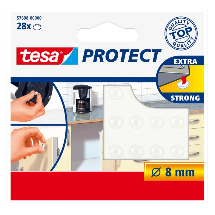 Protectie / Atenuator zgomot, pentru mobila, forma rotunda, Tesa, 8 mm, set 28 buline