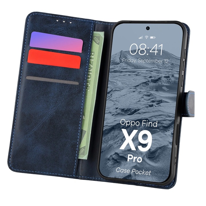 Калъф Bizon Case Pocket за Oppo Find X9 Pro, Тъмно синьо
