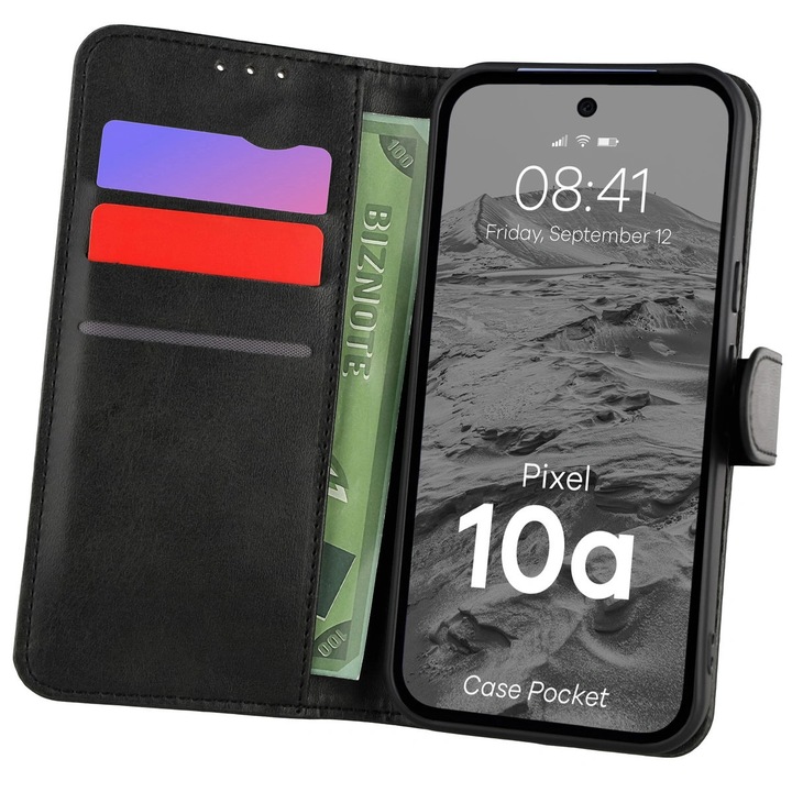 Husa tip carte Bizon Case Pocket pentru Google Pixel 10a, negru