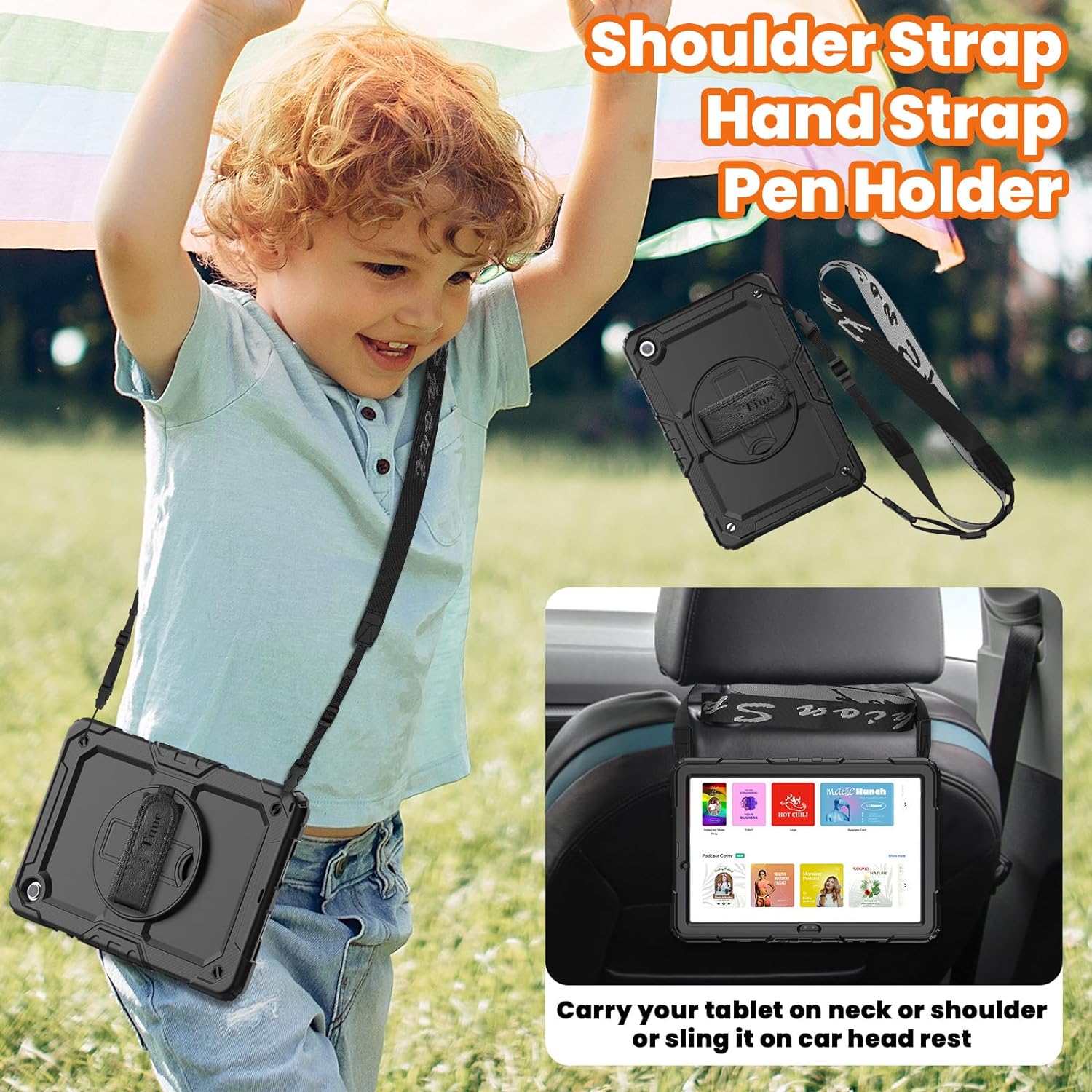Pachet 360: Husa cu folie integrata pentru Samsung Galaxy Tab A11 Plus 11 inch Shockproof Armor de tip stand, Rotire 360°, Suport Reglabil si Curea de Mana & Umar - negru