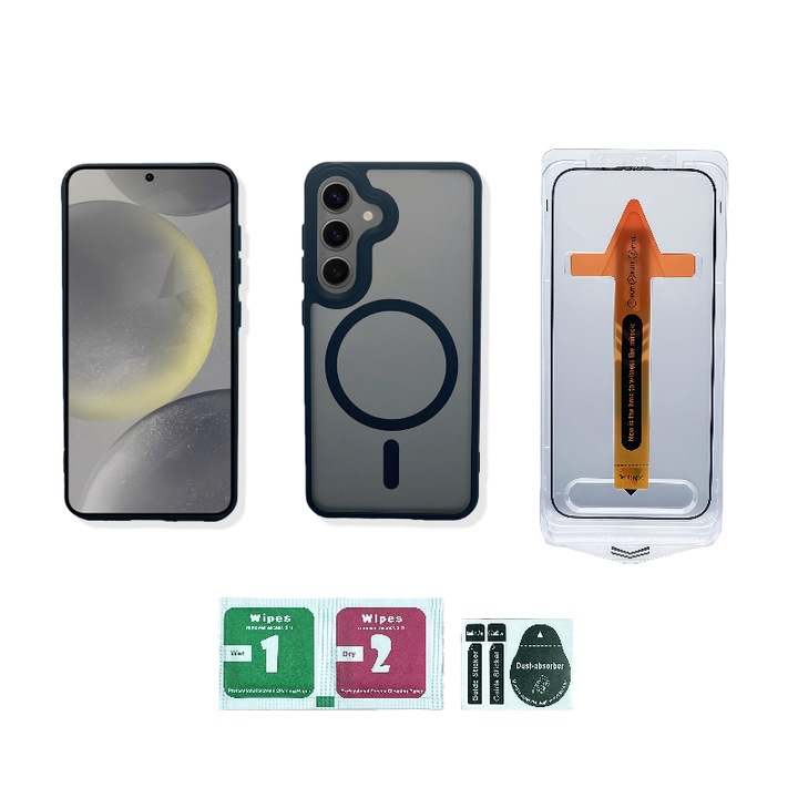 Комплект матов магнитен калъф с HD фолио за Samsung Galaxy S24 Plus / S25 Plus, черен, перфектна съвместимост, лек и издръжлив