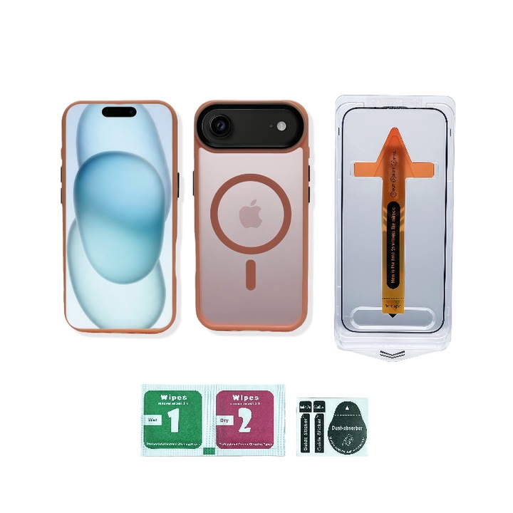 Set carcasa magnetica mata + folie full-screen HD pentru iPhone 17 Air, roz, 360° protectie – MagSafe Full Compatible, TPU+PC Antichoc, Finisaj Anti-amprenta