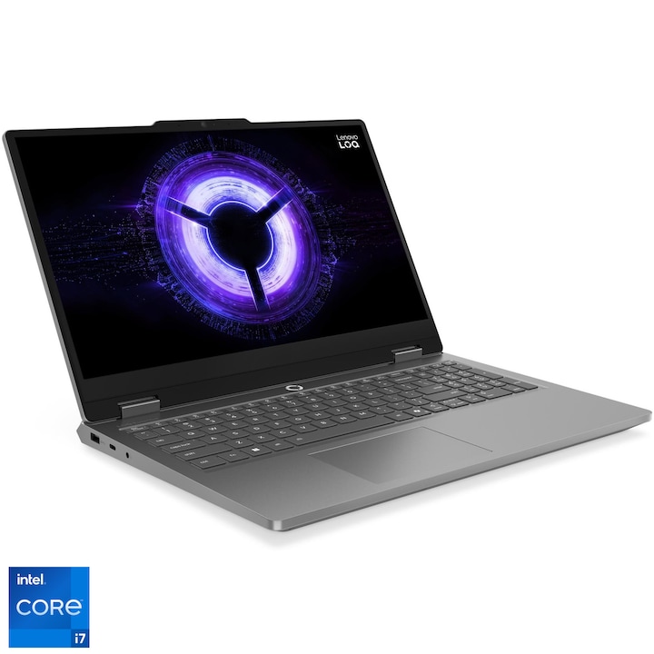 Lenovo LOQ Essential 15IRX11 gaming laptop, Intel® Core i7-13650HX, 15.6" Full HD, IPS, 144Hz, 16GB LPDDR5 RAM, 512GB SSD, NVIDIA® GeForce RTX™ 5050 8GB GDDR7, No OS, Nemzetközi angol billentyűzet, Luna Grey