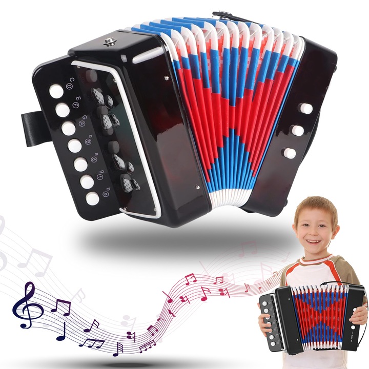 Gyermekharmonika, Bedee, 7+3 billentyű, fekete, 6,7x3,9x7,1 hüvelyk