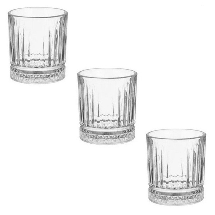 AB HOMES 3 darabos whisky pohár szett, üveg, csíkos és dekoratív széllel, 340 ml – Elegáns tálalás finom italokhoz