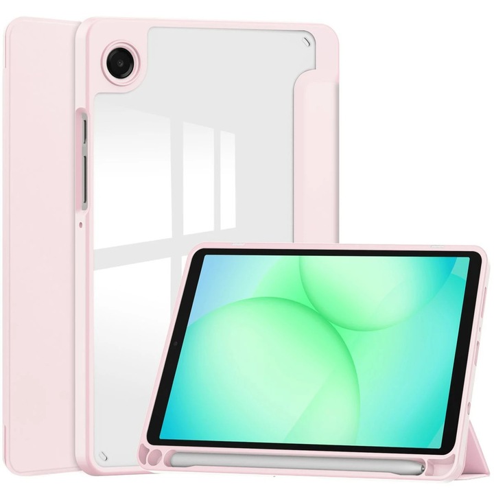 Husa tip carte Bizon Case Tab Clear Matt pentru Galaxy Tab A11 / A9, roz