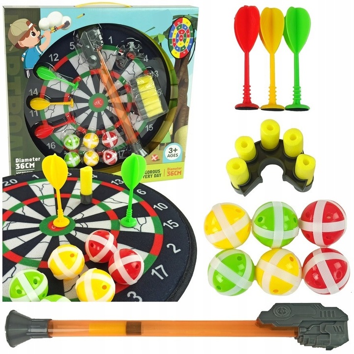 Joc interactiv Qulki cu darts sigur, 6 bile arici, tinta moale, 36x36cm