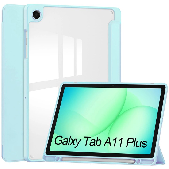 Husa tip carte Bizon Case Tab Clear Matt pentru Galaxy Tab A11 Plus / A9 Plus, Albastru deschis