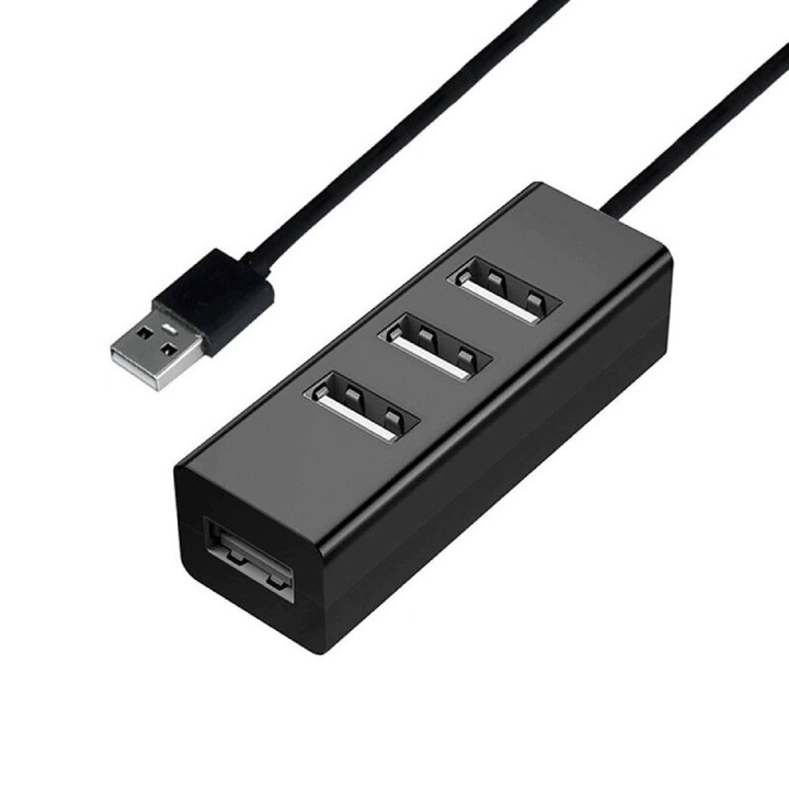 Хъб USB 2.0, 4 порта, 30 см, черен