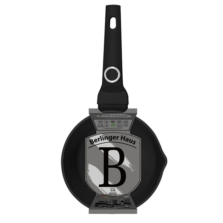 Lábas, Berlinger, Black Vantage Collection, 16x7cm, fekete, 1,2L