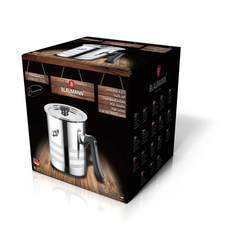 Cratita pentru lapte Berlinger, 2L, otel inoxidabil, O16cm, cu capac si fluier