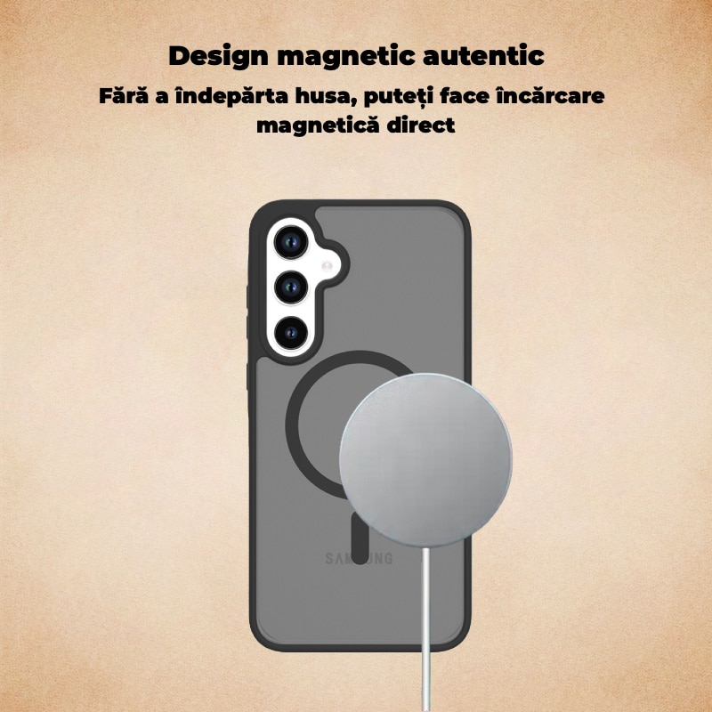 Carcasa magnetica pentru Samsung Galaxy A36/A56 5G, TPU+PC, finisaj mat, negru, set disponibil – Rezistenta la Amprente, Antichoc, Cu Inel Magnetic, MagSafe, Wireless