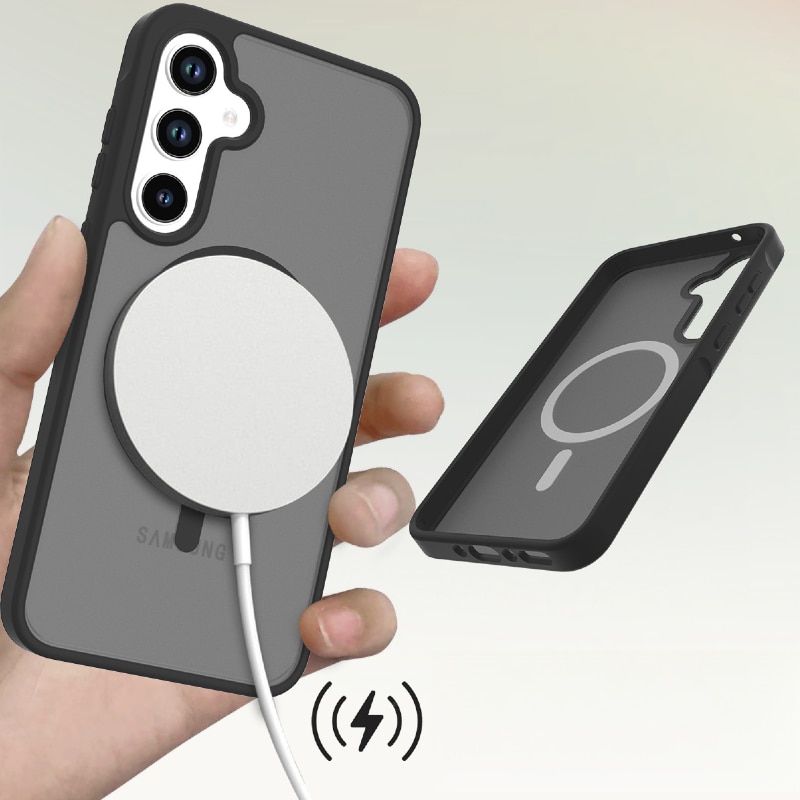 Carcasa magnetica pentru Samsung Galaxy A36/A56 5G, TPU+PC, finisaj mat, negru, set disponibil – Rezistenta la Amprente, Antichoc, Cu Inel Magnetic, MagSafe, Wireless