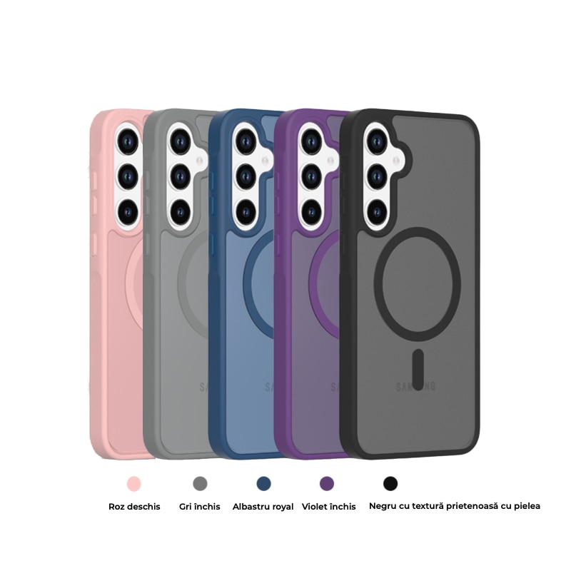 Carcasa magnetica pentru Samsung Galaxy A36/A56 5G, TPU+PC, finisaj mat, negru, set disponibil – Rezistenta la Amprente, Antichoc, Cu Inel Magnetic, MagSafe, Wireless