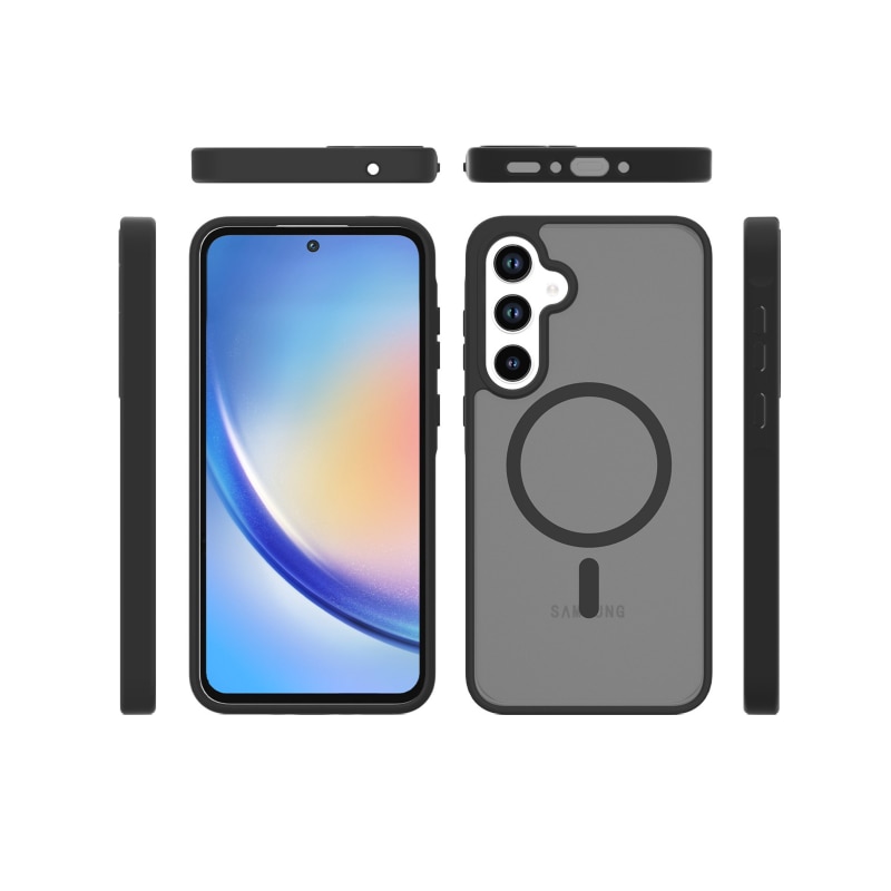 Carcasa magnetica pentru Samsung Galaxy A36/A56 5G, TPU+PC, finisaj mat, negru, set disponibil – Rezistenta la Amprente, Antichoc, Cu Inel Magnetic, MagSafe, Wireless