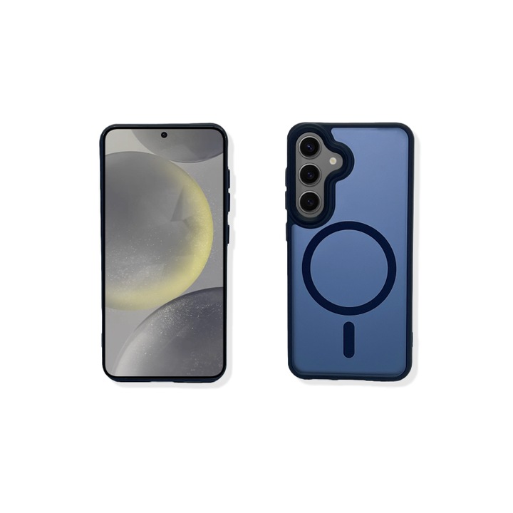 Carcasa magnetica Samsung Galaxy S24+ / S25+, TPU+PC antichoc, finisaj mat, albastru – Rezistenta la Amprente, Protectie Completa, Cu Inel Magnetic Integrat, Compatibila cu Wireless si MagSafe