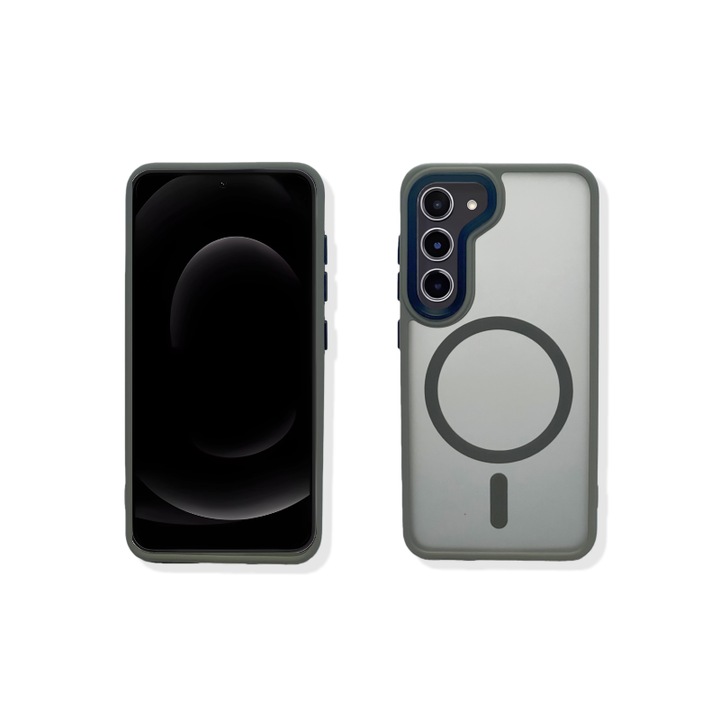 Carcasa magnetica pentru Samsung Galaxy S23 – gri, textura mata placuta la atingere, rezistenta la amprente, TPU+PC antichoc, cu inel magnetic integrat, mai multe culori disponibile
