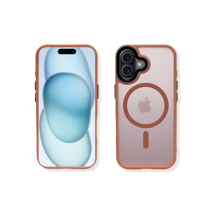 Carcasa magnetica pentru iPhone 16 Plus – roz, textura mata placuta la atingere, rezistenta la amprente, TPU+PC antichoc, compatibila cu MagSafe, mai multe culori disponibile