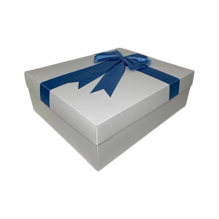 Cutie pentru cadou - Nicas - carton alb cu fundita albastra, 50x33x13 cm - tip D