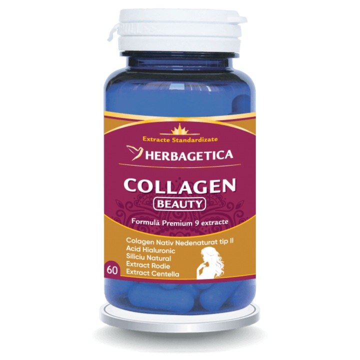 Supliment Collagen Beauty - 60 capsule, 2 tipuri de colagen, 6 extracte vegetale, farmacologică, pentru femei