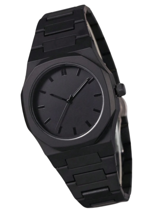 Ceas bărbătesc, analog, quartz, negru, brățară metalică, design minimalist