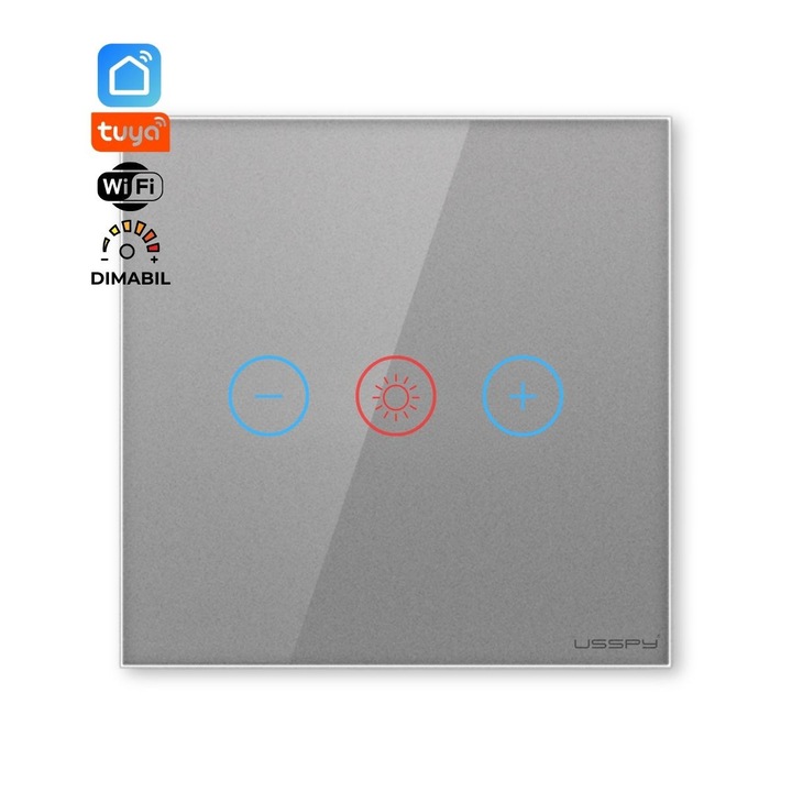 Intrerupator dimmer digital touch, rama sticla securizata, USSPY®, gri