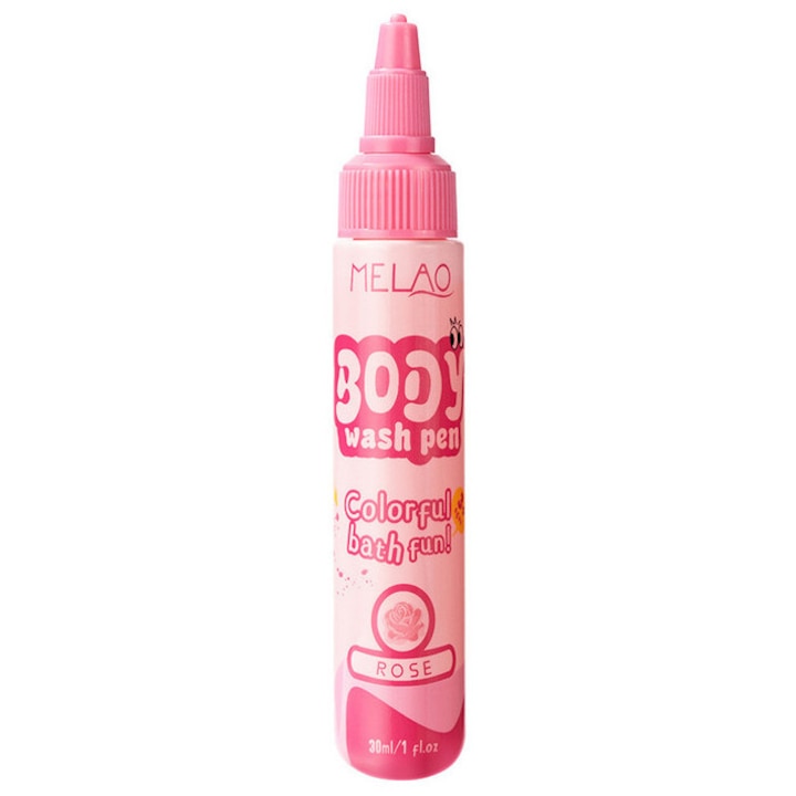 Gel de dus pentru copii MELAO, stilou de baie interactiv, 30ml, roz